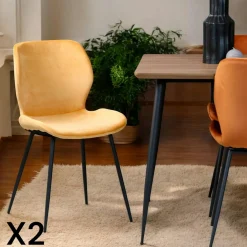 Meubles De Cuisine·Chaises|Chaises Velours|Melbourne Chaise en velours jaune style moderne (lot de 2)