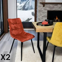 Meubles De Cuisine·Chaises|Chaises Velours|PALERME Chaise en velours lagon motif damier (lot de 2)