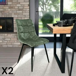 Meubles De Cuisine·Chaises|Chaises Velours|PALERME Chaise en velours lagon motif damier (lot de 2)