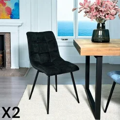 Meubles De Cuisine·Chaises|Chaises Velours|PALERME Chaise en velours moutarde motif damier (lot de 2)