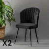 Chaises Capitonnées|Chaises Contemporaines|ROSARIO Chaise en velours noir - dossier enveloppant (Lot de 2)
