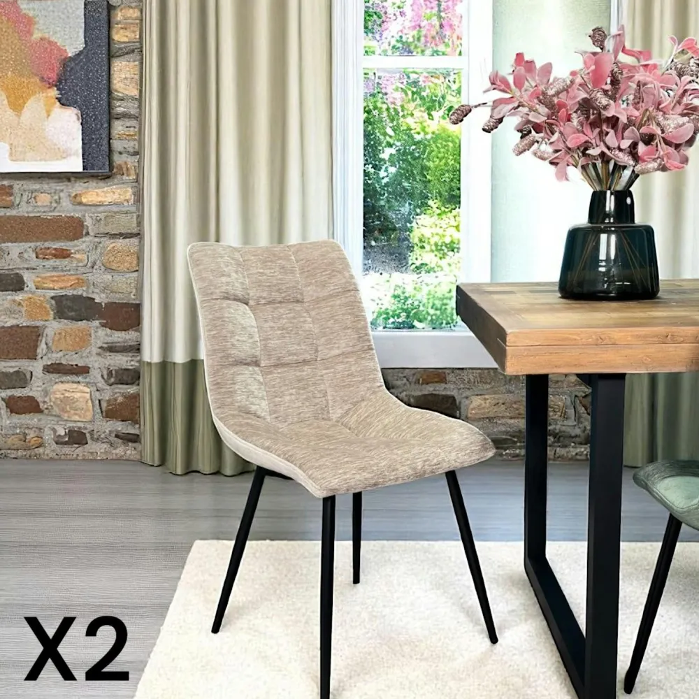 Meubles De Cuisine·Chaises|Chaises Velours|PALERME Chaise en velours noir motif damier (lot de 2)