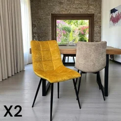 Meubles De Cuisine·Chaises|Chaises Velours|PALERME Chaise en velours noir motif damier (lot de 2)