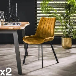 Meubles De Cuisine·Chaises|Chaises Velours|Melbourne Chaise en velours piqué moutarde (lot de 2)