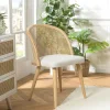 Chaises En Bois|Chaises En Rotin|TIM Chaise exotique dossier rond cannage assise tissu blanc