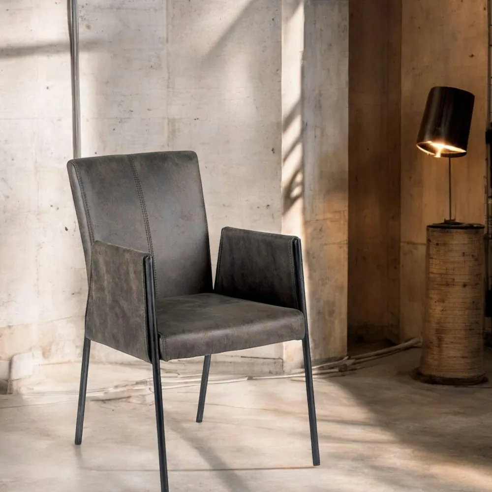 Chaises Avec Accoudoirs|Chaises Industrielles| Chaise fauteuil avec accoudoirs tissu microfibres gris et pieds métal noir