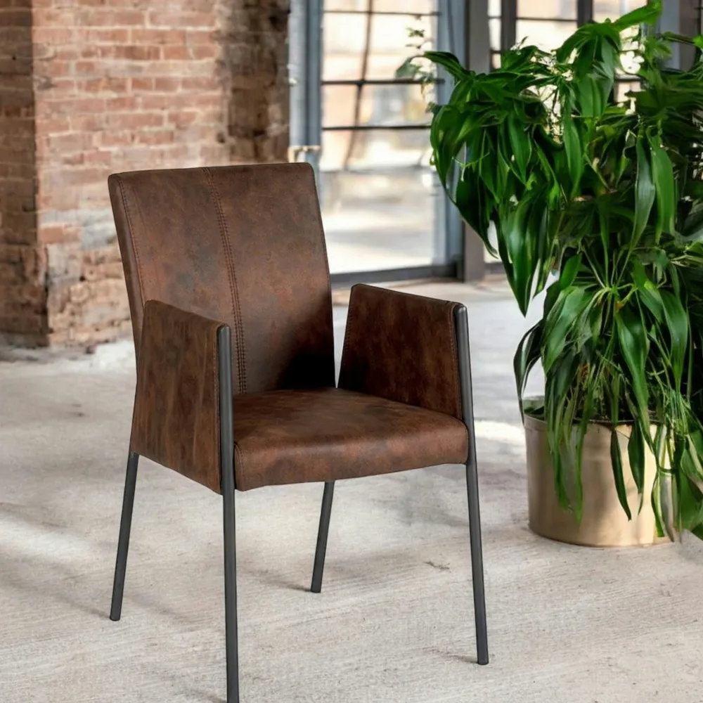 Chaises Avec Accoudoirs|Chaises Industrielles| Chaise fauteuil avec accoudoirs tissu microfibres gris et pieds métal noir