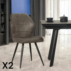 Chaises Contemporaines|Meubles De Cuisine·Chaises|LOMBARDIE Chaise grise motif damier, (lot de 2)