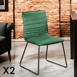 Chaises Capitonnées|Chaises Velours|BURGOS Chaise grise motif ligne (lot de 2)