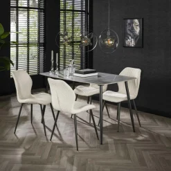 Chaises Capitonnées|Chaises Velours|BURGOS Chaise grise motif ligne (lot de 2)