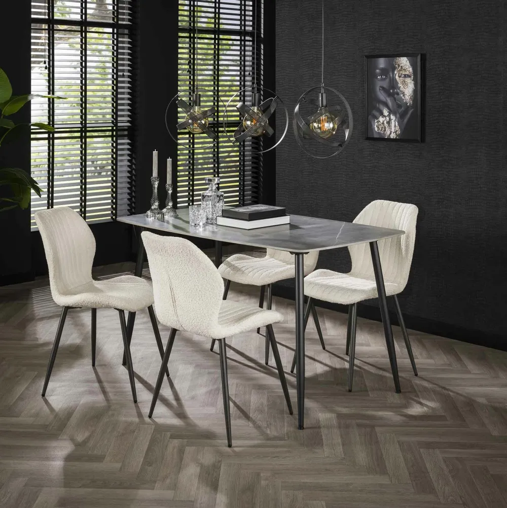 Chaises Capitonnées|Chaises Velours|BURGOS Chaise grise motif ligne (lot de 2)