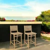 Tabourets De Bar De Jardin|SUMMER Chaise haute de jardin teck et assise tressée (lot de 2)