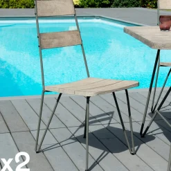 Chaises De Jardin|OUTDOOR DETROIT Chaise Jardin Teck Acier (lot de 2) DETROIT
