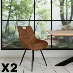 Meubles De Cuisine·Chaises|Chaises Contemporaines|MALMOE Chaise marron effet vieilli à poignée intégrée (lot de 2)