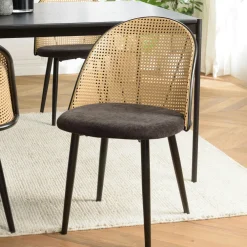Chaises En Rotin|Chaises Contemporaines|LOANO Chaise moderne dossier rotin assise velours noir (lot de 2)