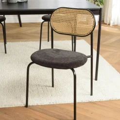 Chaises En Rotin|Chaises Contemporaines|LOANO Chaise moderne dossier rotin assise velours noir (lot de 2)