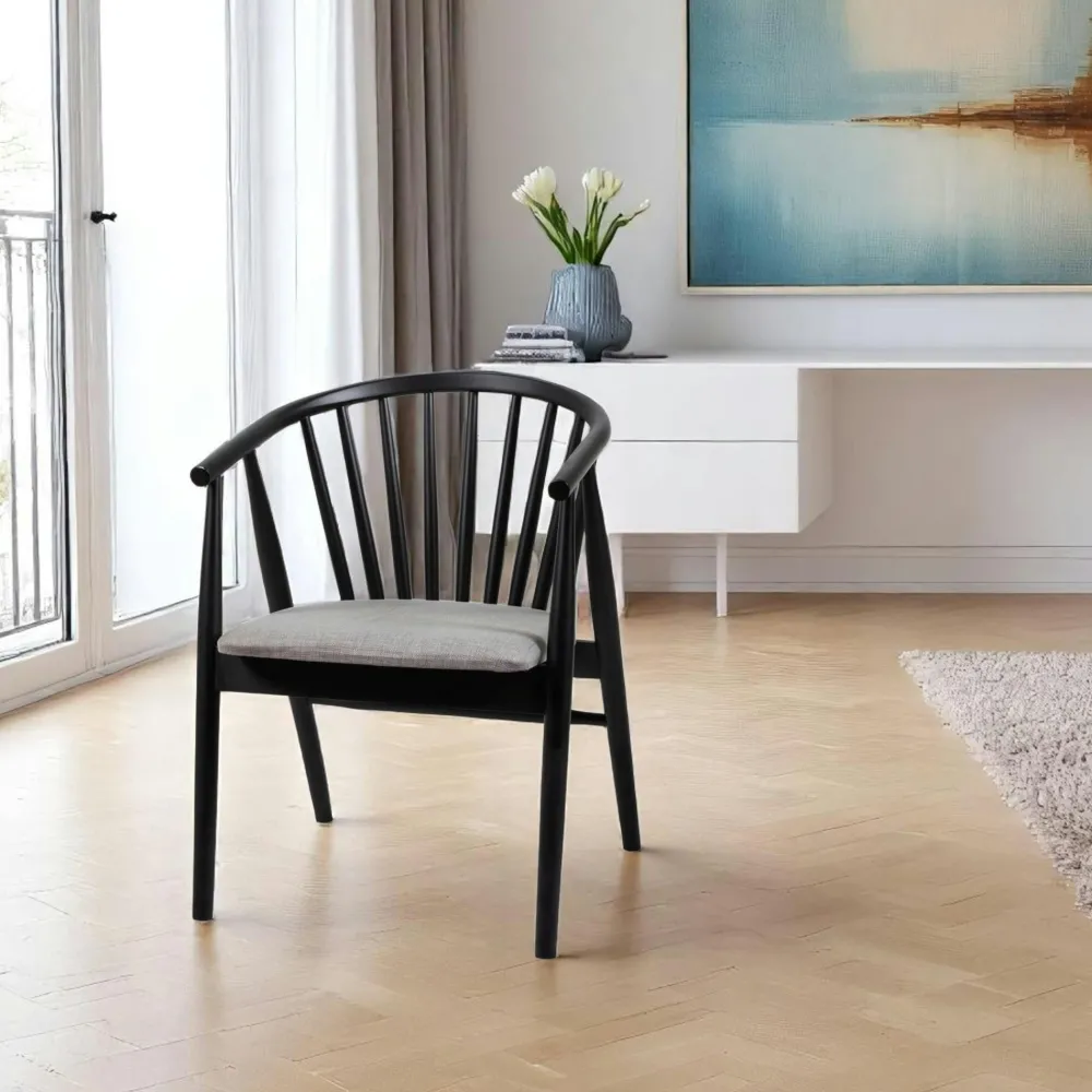 Meubles De Cuisine·Chaises|Chaises En Bois|TENA Chaise noire à barreaux - tissu gris