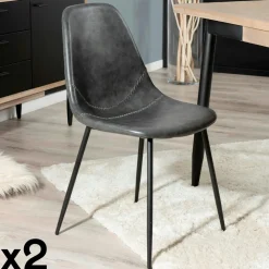Chaises Scandinaves|Chaises Capitonnées| Chaise noire à couture apparente (lot de 2) TIM