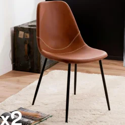 Chaises Scandinaves|Chaises Capitonnées| Chaise noire à couture apparente (lot de 2) TIM