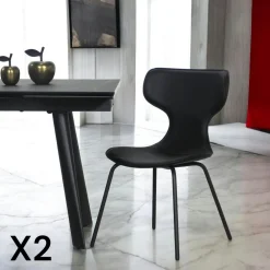 Chaises Contemporaines|Meubles De Cuisine·Chaises|LOMBARDIE Chaise noire avec dossier en T, revêtement nettoyable (lot de 2)