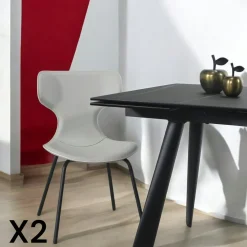 Chaises Contemporaines|Meubles De Cuisine·Chaises|LOMBARDIE Chaise noire avec dossier en T, revêtement nettoyable (lot de 2)