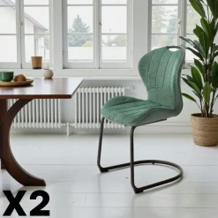 Meubles De Cuisine·Chaises|Chaises Contemporaines|LIGURIE Chaise pied luge bi-matière en tissu vert (lot de 2)