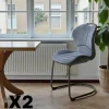 Meubles De Cuisine·Chaises|Chaises Contemporaines|LIGURIE Chaise pied luge bi-matière en tissu bleu (lot de 2)