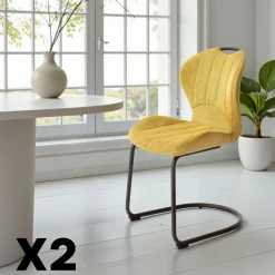 Meubles De Cuisine·Chaises|Chaises Contemporaines|LIGURIE Chaise pied luge bi-matière en tissu bleu (lot de 2)