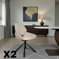 Chaises Contemporaines|Meubles De Cuisine·Chaises|LIGURIE Chaise pivotante beige assise baquet (lot de 2)