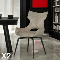 Meubles De Cuisine·Chaises|Chaises Avec Accoudoirs|LOMBARDIE Chaise pivotante beige bi-matière, dossier en T (lot de 2)