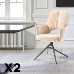 Chaises Contemporaines|Meubles De Cuisine·Chaises|LIGURIE Chaise pivotante beige double coussinage (lot de 2)