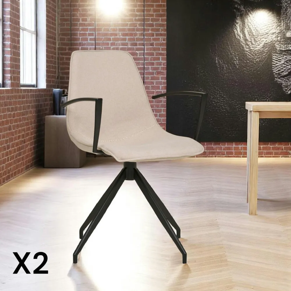Meubles De Cuisine·Chaises|AMSTERDAM Chaise pivotante beige sable avec accoudoirs et motif couture (lot de 2)