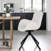 Chaises Contemporaines|Meubles De Cuisine·Chaises|SAVONE Chaise pivotante blanche en tissu bouclette, dossier ouvert (lot de 2)