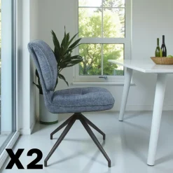Chaises Contemporaines|Meubles De Cuisine·Chaises|LIGURIE Chaise pivotante bleue dossier double (lot de 2)