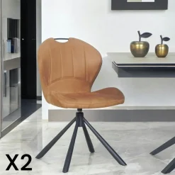 Chaises Contemporaines|Meubles De Cuisine·Chaises|LOMBARDIE Chaise pivotante caramel avec dossier courbe, (lot de 2)