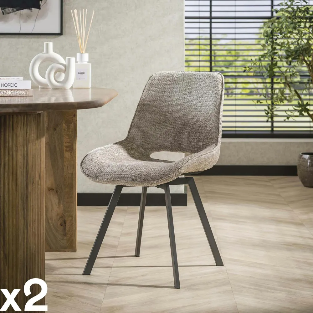 Meubles De Cuisine·Chaises|Chaises Capitonnées|ASCOLI Chaise pivotante confort – grège, dos ajouré (lot de 2)