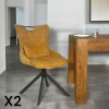 Chaises Capitonnées|Meubles De Cuisine·Chaises|IENA Chaise pivotante coussin et poignée tissu ocre (lot de 2)