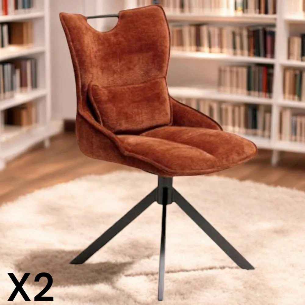 Chaises Capitonnées|Meubles De Cuisine·Chaises|IENA Chaise pivotante coussin et poignée tissu ocre (lot de 2)