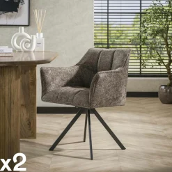 Fauteuils En Tissu|Melbourne Chaise pivotante de salle à manger en velours texturé beige nacré (lot de 2)