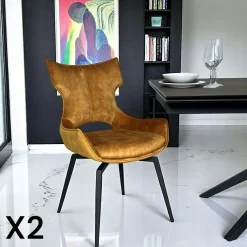 Meubles De Cuisine·Chaises|Chaises Velours|LOMBARDIE Chaise pivotante dorée bi-matière, dossier en T (lot de 2)