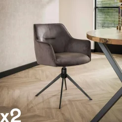 Fauteuils En Tissu|Melbourne Chaise pivotante grand confort en velours texturé sable (lot de 2)