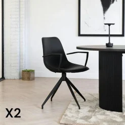 Meubles De Cuisine·Chaises|AMSTERDAM Chaise pivotante marron avec accoudoirs et motif couture (lot de 2)