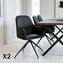 Chaises Contemporaines|Meubles De Cuisine·Chaises|SAVONE Chaise pivotante marron avec accoudoirs (lot de 2)