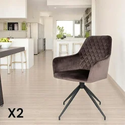 Chaises Contemporaines|Meubles De Cuisine·Chaises|SAVONE Chaise pivotante marron avec accoudoirs (lot de 2)