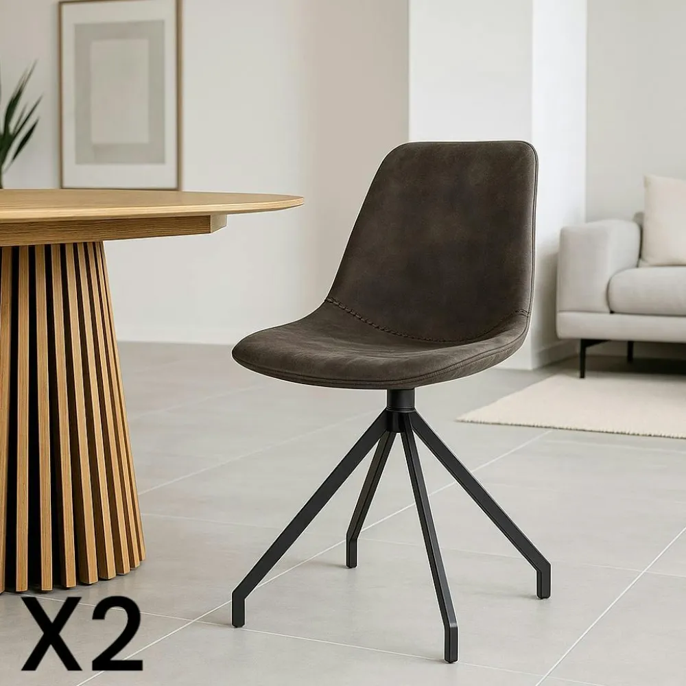 Chaises Contemporaines|Meubles De Cuisine·Chaises|AMSTERDAM Chaise pivotante marron foncé avec couture (lot de 2)