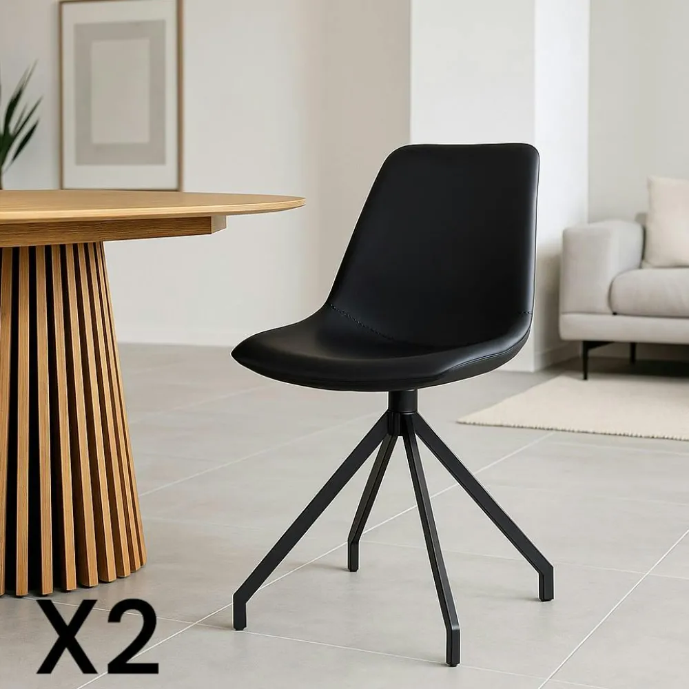 Chaises Contemporaines|Meubles De Cuisine·Chaises|AMSTERDAM Chaise pivotante marron foncé avec couture (lot de 2)