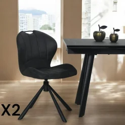 Chaises Contemporaines|Meubles De Cuisine·Chaises|LOMBARDIE Chaise pivotante marron foncé avec dossier courbe, (lot de 2)