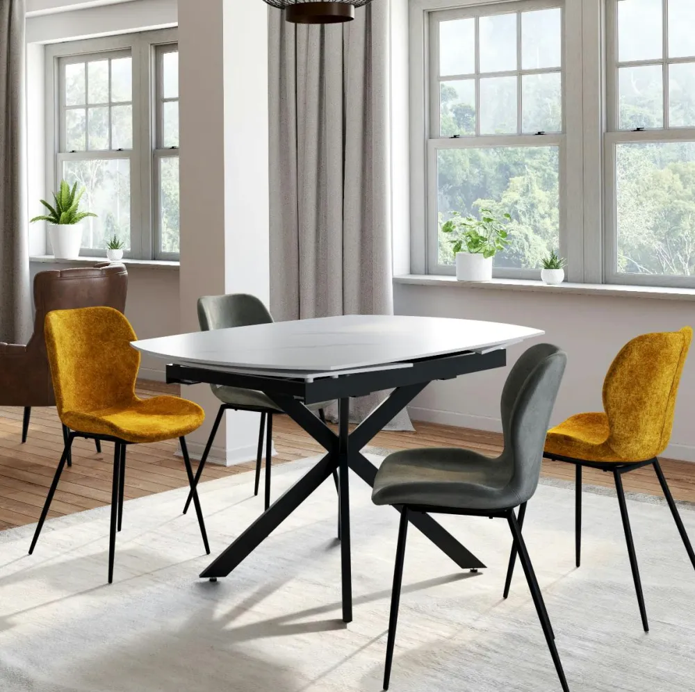 Chaises Velours|Chaises Contemporaines|LOMBARDIE Chaise pivotante moutarde en velours patiné avec poignée (lot de 2)