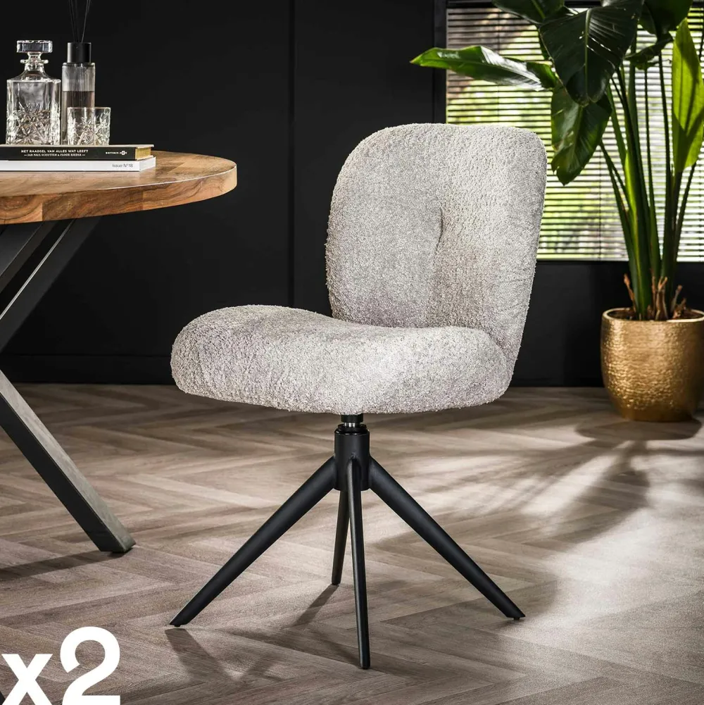 Univers Déco·Design Contemporain|Chaises Contemporaines|GALWAY Chaise pivotante rembourrée en bouclette blanche (lot de 2)