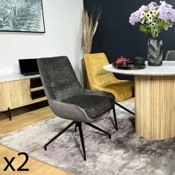 Meubles De Cuisine·Chaises|Chaises Velours|PALERME Chaise pivotante retro en velours moutarde (lot de 2)